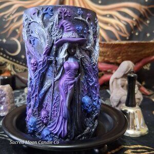 Nyx Goddess Pillar Candle, Hand-Painted Witch Ritual, Midnight Incantation Scent